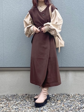 「厚底ブーツ」｜「アイテム（その他）」を使った、えだ( ¨̮ )さん（レディース・155cm）の冬コーディネート