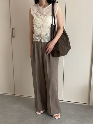 「titivate(ティティベイト)のリネンライクワイドパンツ(その他パンツ)」を使った、えだ( ¨̮ )さん(レディース・155cm)の夏コーディネート