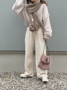 「アイテム（マフラー）」を使った、えだ( ¨̮ )さん（レディース・155cm）の冬コーディネート