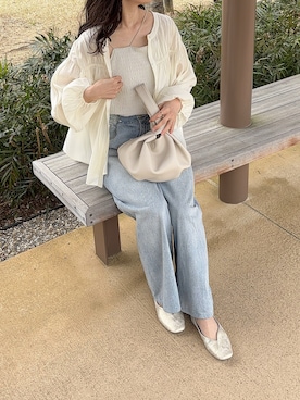 「アイテム（トップス）」を使った、えだ( ¨̮ )さん（レディース・155cm）の春コーディネート