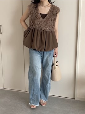 「CAFUNE（カフネ）のアイテム」を使った、えだ( ¨̮ )さん（レディース・155cm）の夏コーディネート