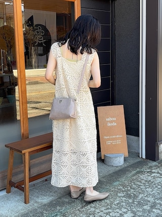 「Bab(バブ)の【選べるサイズ展開】【累計お気に入り登録5万人!】クロシェロングワンピース(ワンピース)」を使った、えだ( ¨̮ )さん(レディース・155cm)の秋コーディネート