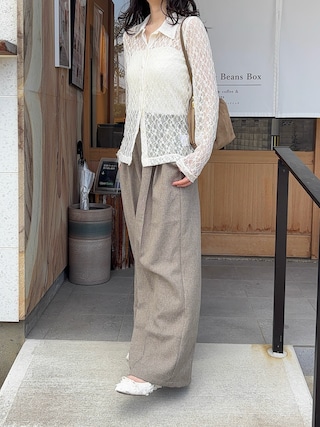 「menue(メヌエ)の【21.0~26.5サイズ展開 / 新色追加】【 ふわカル 】 ラウンドトゥ バレエシューズ(バレエシューズ)」を使った、えだ( ¨̮ )さん(レディース・155cm)の春コーディネート