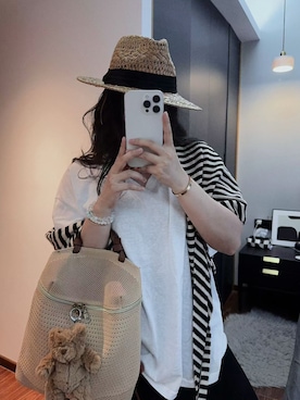 「M（エム）のアイテム（トップス、ホワイト系）」を使った、3點69さん（レディース・158cm）の春コーディネート