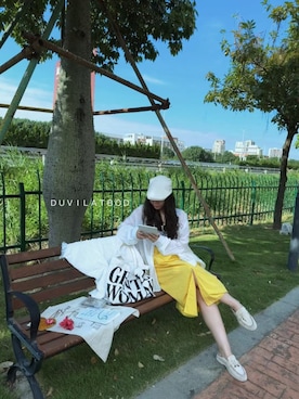 「M（エム）のアイテム（トップス）」を使った、3點69さん（レディース・158cm）の春コーディネート