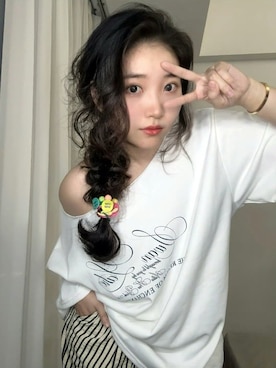 「M（エム）のアイテム（トップス、ホワイト系）」を使った、3點69さん（レディース・158cm）の春コーディネート