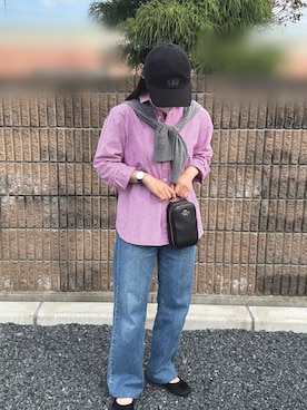 「アイテム（シャツ/ブラウス、ピンク系）」を使った、rinさん（レディース・153cm）の秋コーディネート