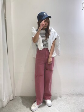 「one after another NICE CLAUP（ワンアフターアナザーナイスクラップ）のアイテム（キャップ）」を使った、ａｎｃｈａｎさん（レディース・158cm）の夏コーディネート