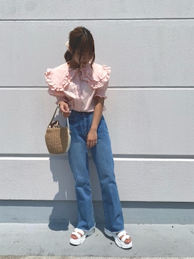 「one after another NICE CLAUP（ワンアフターアナザーナイスクラップ）のスニーカー底グルカサンダル（サンダル）」を使った、ａｎｃｈａｎさん（レディース・158cm）の春コーディネート