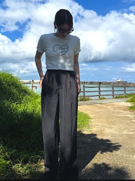 「アイテム（スラックス）」を使った、YUKAさん（レディース・155cm・20代）の夏コーディネート