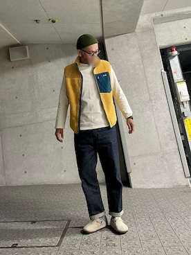 「アイテム（その他アウター、イエロー系）」を使った、yonemicci70さん（メンズ・173cm）の秋コーディネート