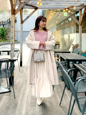「ap retro（アプレトロ）のアイテム（ノーカラーコート）」を使った、RINAさん（レディース・160cm）の冬コーディネート