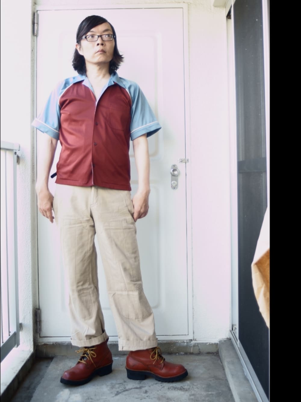 「ボーリングシャツ、アメカジ、おじさん、おじコーデ、中年、40代ファッション」｜「POLO RALPH LAURENのアイテム（カーゴパンツ、ベージュ系）」を使った、s uchidaさん（メンズ・173cm）の秋コーディネートの1枚目の写真