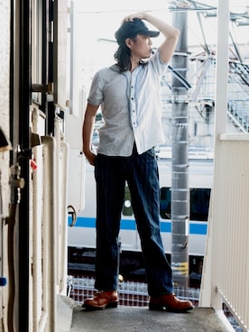 「FREEWHEELERS（フリーホイーラーズ）のアイテム（パンツ）」を使った、s uchidaさん（メンズ・173cm）の夏コーディネート