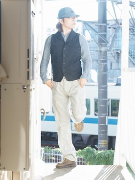 「45R（フォーティファイブアール）のアイテム（パンツ）」を使った、s uchidaさん（メンズ・173cm）の秋コーディネート