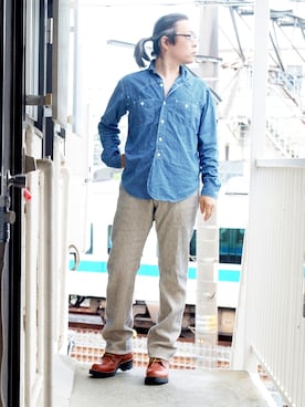 「CALEE（キャリー）のアイテム（パンツ）」を使った、s uchidaさん（メンズ・173cm）の夏コーディネート