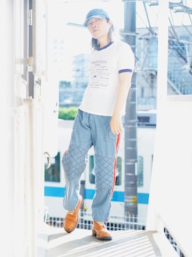 「ライダースコーデ」｜「アイテム（キャップ）」を使った、s uchidaさん（メンズ・173cm）の春コーディネート