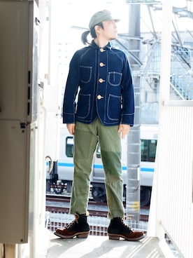 「ワークキャップ」｜「アイテム（ブーツ）」を使った、s uchidaさん（メンズ・173cm）の春コーディネート