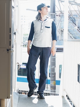 「ワークキャップ」｜「アイテム（ブーツ）」を使った、s uchidaさん（メンズ・173cm）の夏コーディネート