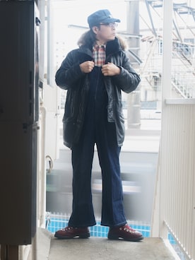「ワークキャップ」｜「アイテム（オールインワン・サロペット）」を使った、s uchidaさん（メンズ・173cm）の冬コーディネート
