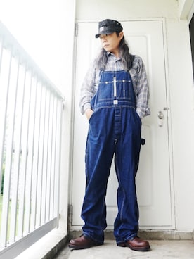 「アイテム（サロペット/オーバーオール）」を使った、s uchidaさん（メンズ・173cm）の夏コーディネート