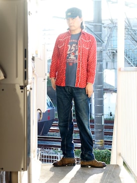 「ワークキャップ」｜「アイテム（ブーツ）」を使った、s uchidaさん（メンズ・173cm）の春コーディネート
