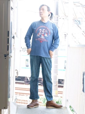 「FREEWHEELERS（フリーホイーラーズ）のアイテム（パンツ）」を使った、s uchidaさん（メンズ・173cm）の秋コーディネート