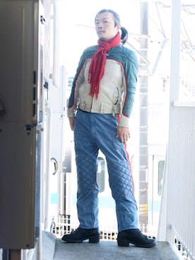 「レースアップシューズ」｜「アイテム（ライダースジャケット）」を使った、s uchidaさん（メンズ・173cm）の冬コーディネート
