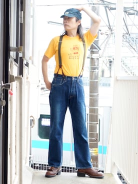 「ワークキャップ」｜「アイテム（ブーツ）」を使った、s uchidaさん（メンズ・173cm）の春コーディネート