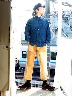 「ワークキャップ」｜「アイテム（ブーツ）」を使った、s uchidaさん（メンズ・173cm）の夏コーディネート