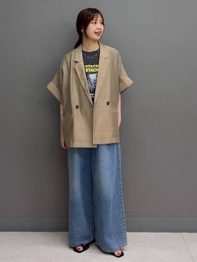 「アイテム（テーラードジャケット、イエロー系）」を使った、mio🍑さん（レディース・160cm）の夏コーディネート