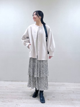 「ナチュラル」｜「アイテム（ノーカラーコート）」を使った、keinaさん（レディース・160cm）の冬コーディネート