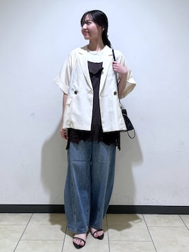 「アイテム（テーラードジャケット、イエロー系）」を使った、keinaさん（レディース・160cm）の夏コーディネート