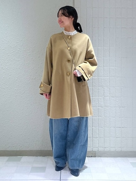 「アイテム（ノーカラーコート、ベージュ系）」を使った、keinaさん（レディース・160cm）の秋コーディネート