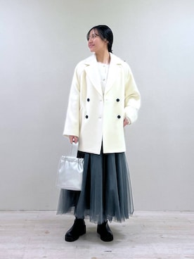 「ナチュラル」｜「アイテム（チェスターコート）」を使った、keinaさん（レディース・160cm）の冬コーディネート