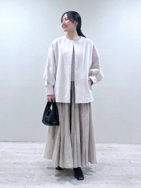 「ナチュラル」｜「アイテム（ノーカラーコート）」を使った、keinaさん（レディース・160cm）の冬コーディネート