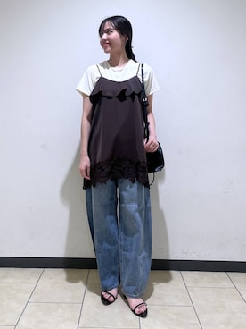 「A part by（アパートバイ）のキンチャクミニショルダバッグ（ショルダーバッグ、ブラック系）」を使った、keinaさん（レディース・160cm）の夏コーディネート