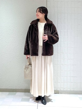 「e/rm（イーアールエム）のファージャケット（その他アウター）」を使った、keinaさん（レディース・160cm）の冬コーディネート