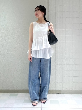 「A part by（アパートバイ）のApbコクーンデニムパンツ（デニムパンツ、ブルー系）」を使った、keinaさん（レディース・160cm）の夏コーディネート
