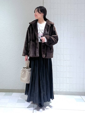 「e/rm（イーアールエム）のファージャケット（その他アウター）」を使った、keinaさん（レディース・160cm）の秋コーディネート