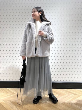 「e/rm（イーアールエム）のファージャケット（その他アウター）」を使った、keinaさん（レディース・160cm）の冬コーディネート