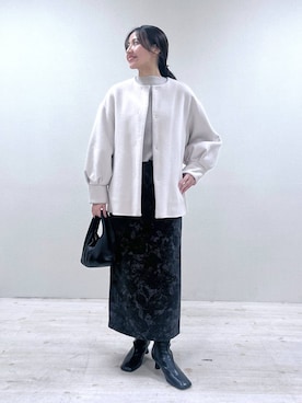 「ナチュラル」｜「アイテム（ノーカラーコート）」を使った、keinaさん（レディース・160cm）の冬コーディネート