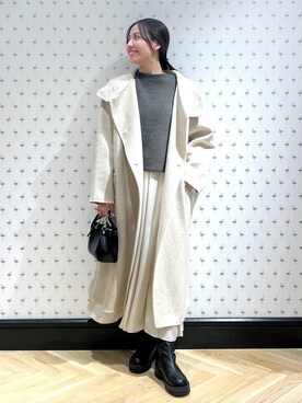 「ナチュラル」｜「アイテム（ノーカラーコート）」を使った、keinaさん（レディース・160cm）の冬コーディネート