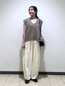 「A part by（アパートバイ）のキンチャクミニショルダバッグ（ショルダーバッグ、ブラック系）」を使った、keinaさん（レディース・160cm）の秋コーディネート