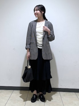「A part by（アパートバイ）のギャザーコインローファー（ローファー、ブラック系）」を使った、keinaさん（レディース・160cm）の秋コーディネート