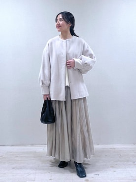 「ナチュラル」｜「アイテム（ノーカラーコート）」を使った、keinaさん（レディース・160cm）の冬コーディネート