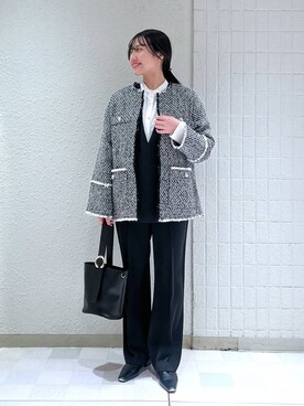 「A part by（アパートバイ）のアイテム（ノーカラージャケット）」を使った、keinaさん（レディース・160cm）の冬コーディネート