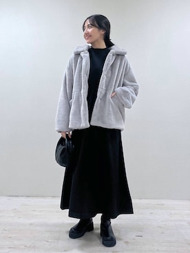 「e/rm（イーアールエム）のファージャケット（その他アウター）」を使った、keinaさん（レディース・160cm）の冬コーディネート