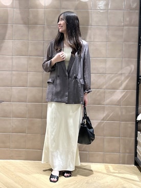 「A part by（アパートバイ）の≪追加3≫シアーWジャケット（テーラードジャケット、グレー系）」を使った、keinaさん（レディース・160cm）の夏コーディネート