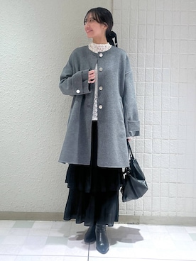 「アイテム（ノーカラーコート、グレー系）」を使った、keinaさん（レディース・160cm）の秋コーディネート
